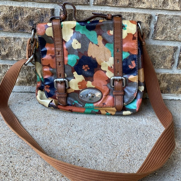 Fossil Key Per Crossbody Bag Purse Coated Canvas Fall Floral Flower Shoulder Bag - Picture 2 of 10